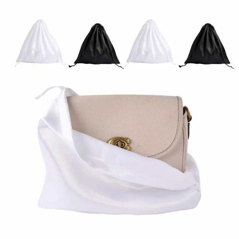 10pcs/lot Large Size Black White Satin Pouches Protect Brand Bags Clothing And Shoes Storage Drawstring Packaging Dust Bags