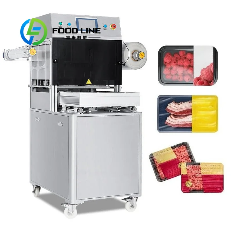 MAP Food Tray Sealing Machine Plastic Box Cup Modified Atmosphere Packaging for Beverages Lunch Foil Film Packaging
