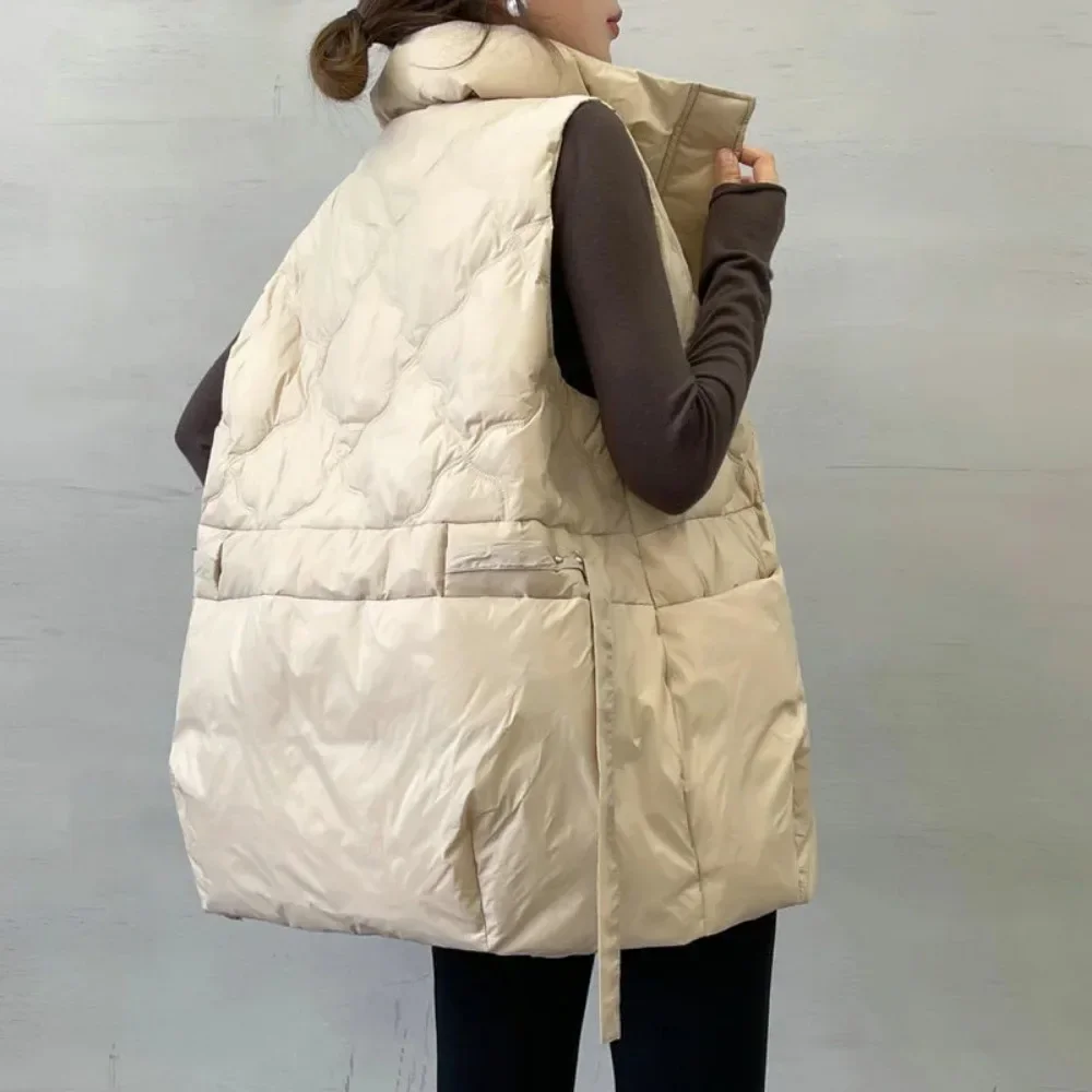 New 2024 Autumn Winter Loose Casual Sleeveless Warm Waistcoat Female Parkas Jacket Tops Korean White Duck Down Vest Women