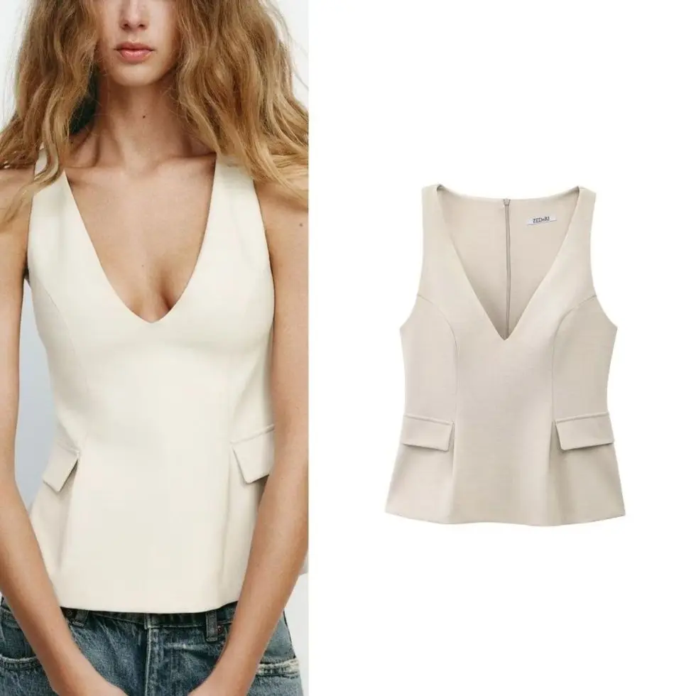 

Новое весеннее поступление, женский жилет, топ, V-Ne ort, юбка, дизайн, украшение на пуговицах, стандартная посадка, верхняя одежда из полиэфирного волокна