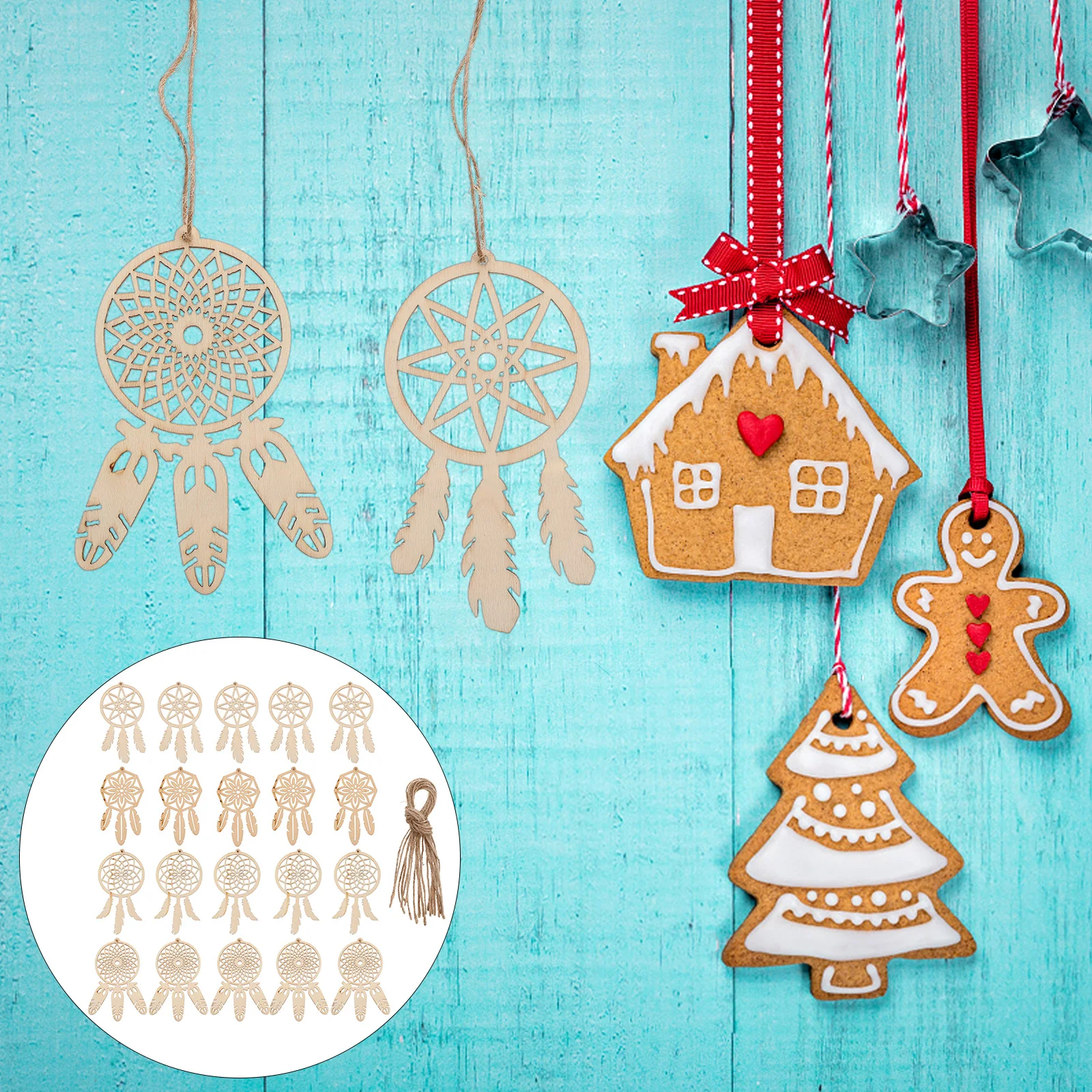 

40Pcs Wooden Dream Catcher Kits Unfinished Hanging Ornaments for Creativity Imagination Hand Eye Coordination Durable