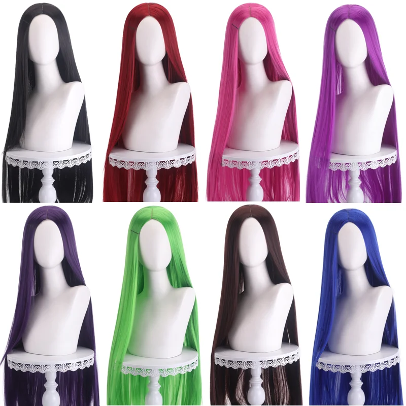 100cm 24 Style Long Straight Cosplay Wig Centre Parting Central Split Blond Pink Red Purple Heat Resistant Synthetic Hair Wigs