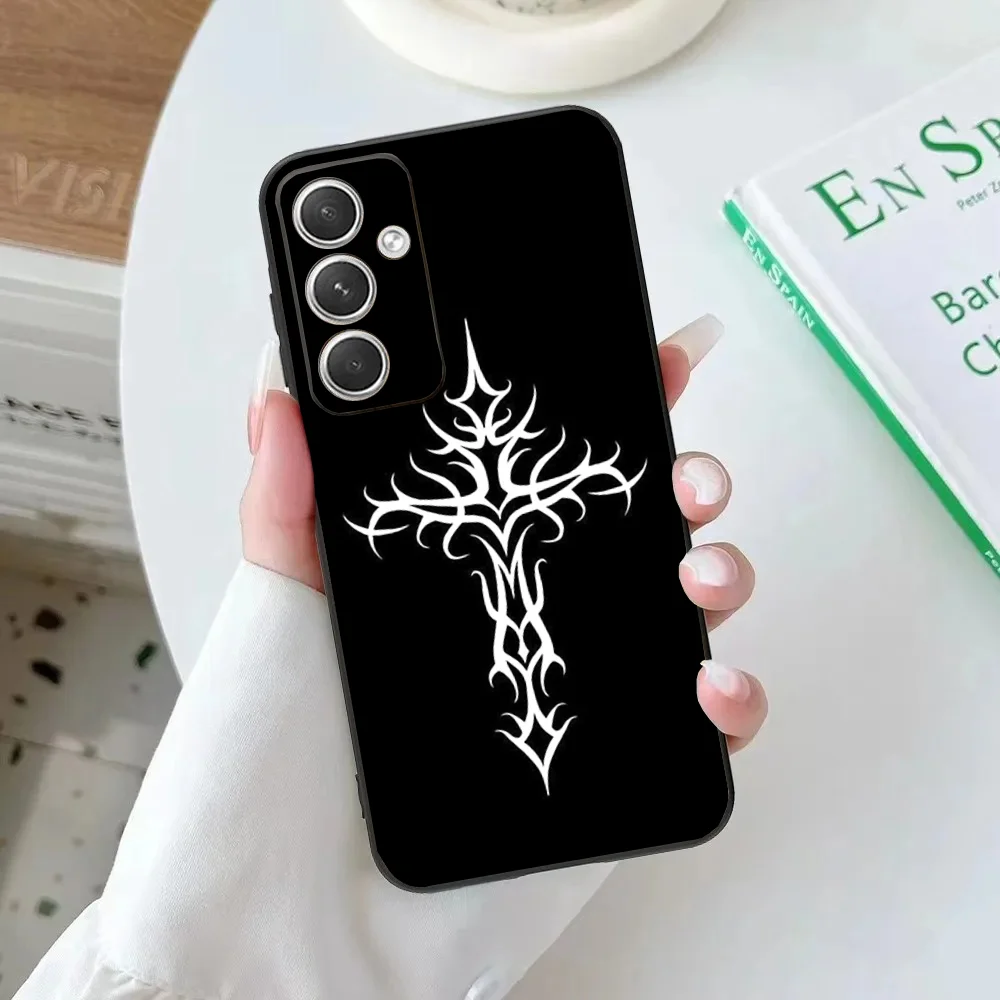 Cyber Sigil Cross Phone Case For Samsung Galaxy A20,A21s,A22,A31,A32,A52,A53,A72,73,A80,A91Soft Black Cover