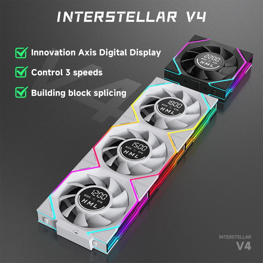120mm ARGB PC 팬 (스크린 포함) - 데이지 체인 5V 3핀 싱크, 초저소음 쿨링 게이밍 PC Jungle Leopard Interstellar V4 썸네일 3