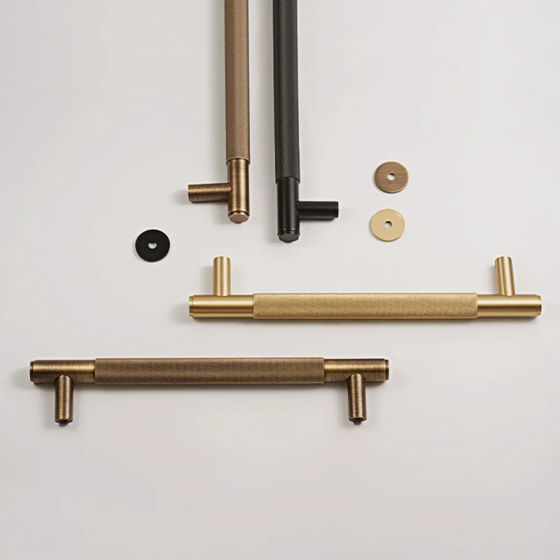 Dooroom Brass Knurled Door Handles Double Door Wood Door Shower Room Single Side Double Side Matt Gold Black Pulls