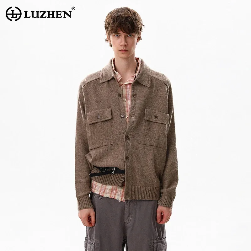 

LUZHEN 2025 New Fashion Elegant Handsome Solid Color Knitted Cardigan Men High Quality Autumn Winter Trendy Male Sweater JY5643