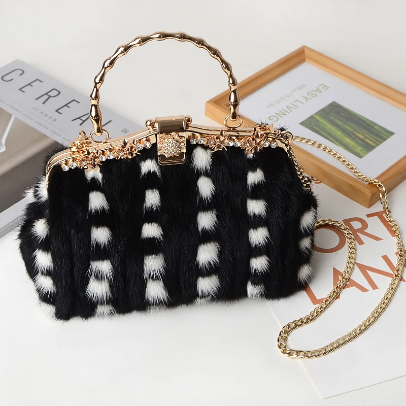 

New Mink Fur Buckle Women 'S Bag Fashion Fur Bag Real Fur Casual Women 'S Chain Shoulder Messenger Handbag Party Dinner Bags