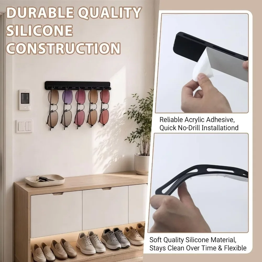 Silicone Sunglasses Storage Rack Self-Adhesive Wall Mounted Glasses Organizer Rack Multi-Slot Minimalist Style