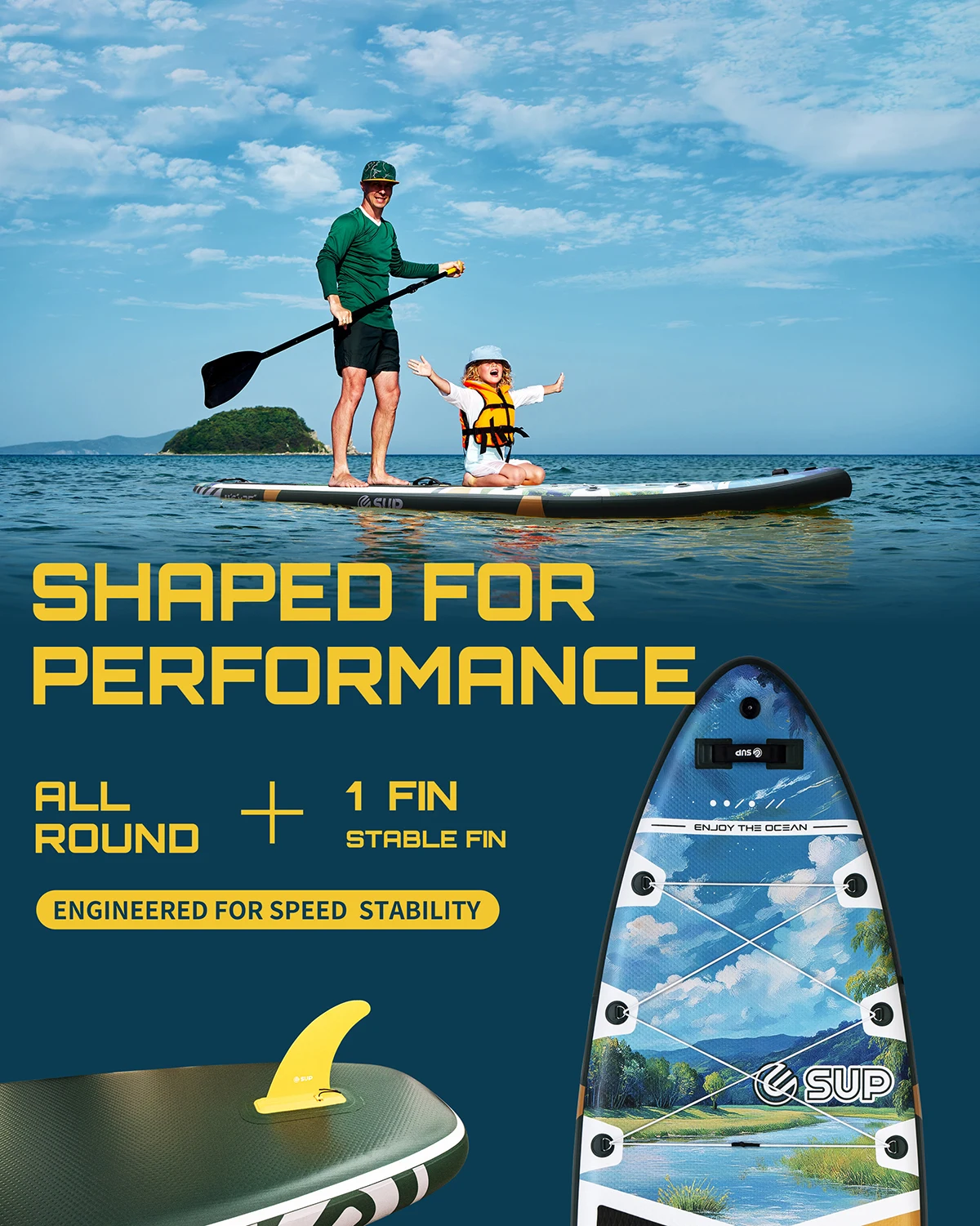 Extra Wide Stability PVC Beginner SUP Board with Easy Maneuver Inflatable Accessory Convenient Storage Bag & Repair Kit