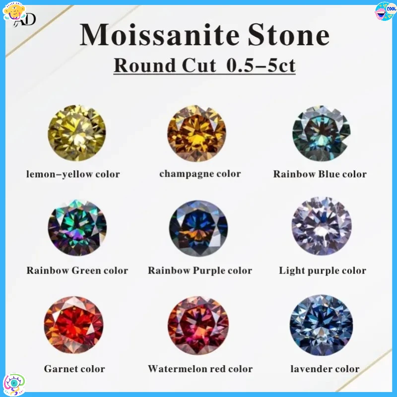 Moissanite Stone  Round Cut Various colors VVS1 Combination chain with Certificate Charms for Advanced Jewelry Making Materials