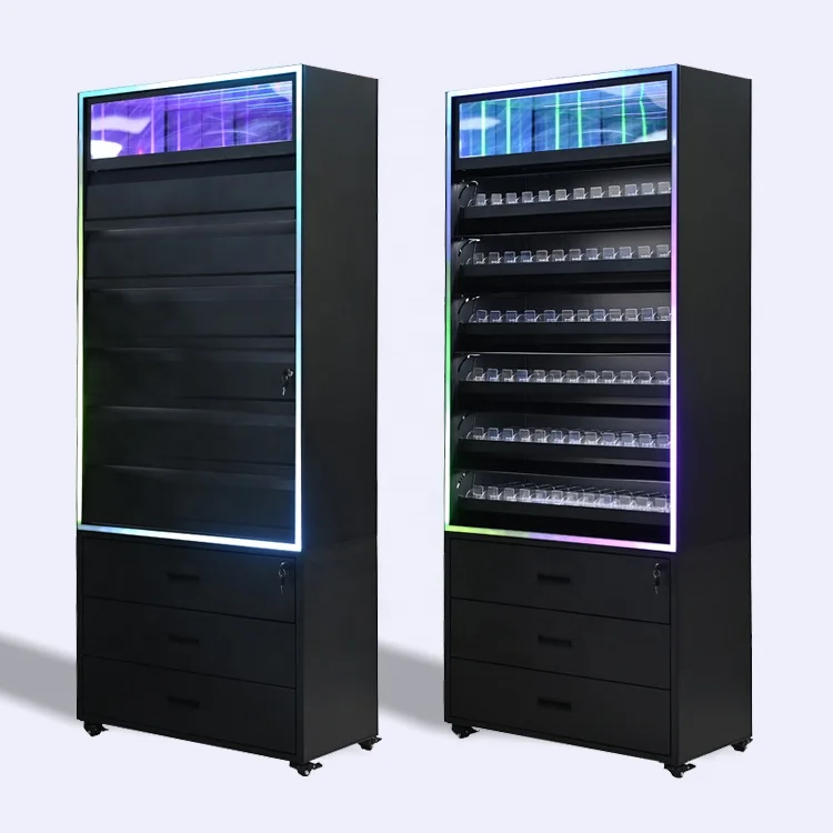 Customization.APEX Modern Smoke Shop Furniture Design Led Lighting Smoke Display Cabinet Storage Metal Rack Display Stand With N