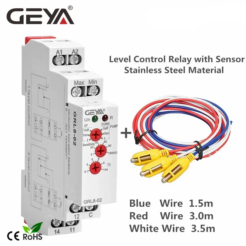 GEYA GRL8 Liquid Level Control Relay Electronic Liquid Level Controller 10A  AC/DC24V-240V Water Level Relay