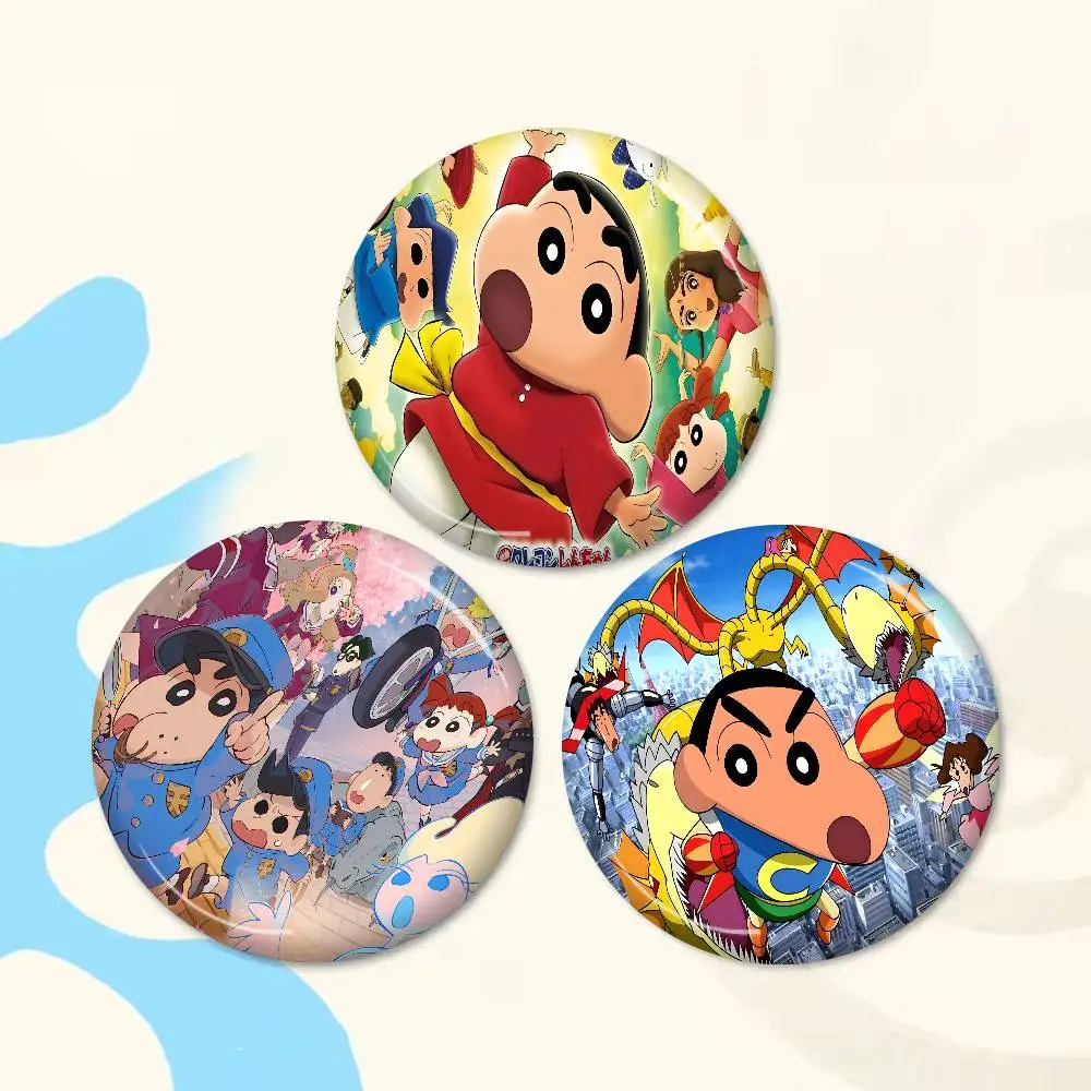 Cartoon C-Crayon Shin-Chan Cute Round Button Pins Slogan Creative Brooches Backpack Clothes Decoration Cartoon Jewelry Gifts
