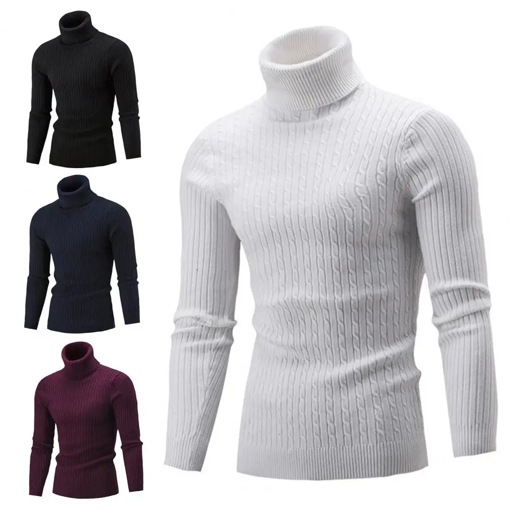 Sweater  Simple Turtleneck Men Slim Sweater  All-matched Knitted Sweater