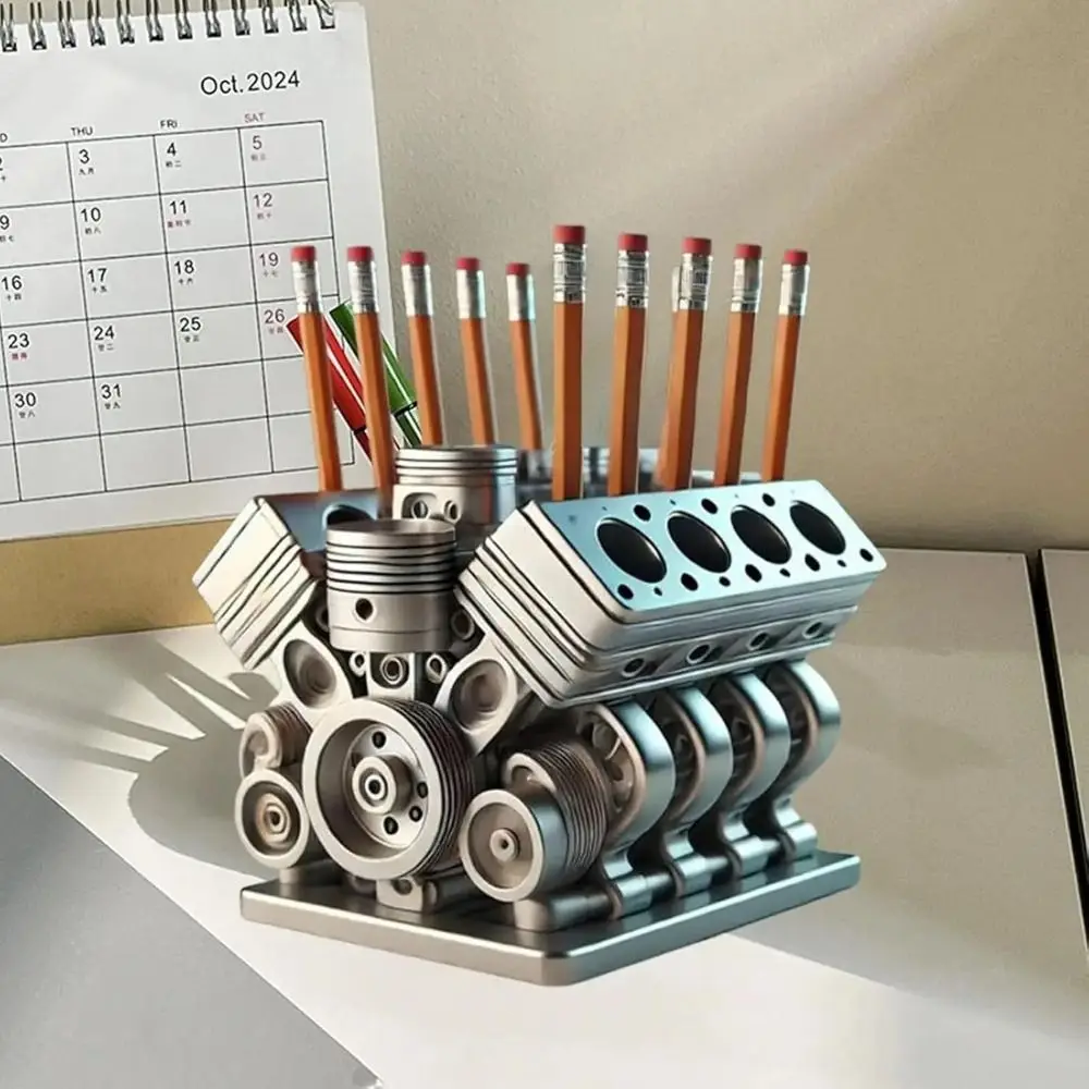 

Creative V6/V8 Engine Shaped Engine Block Pen Holder Ornaments Crafts Pencil Organizer Engine Model Resin Desktop Decor Office