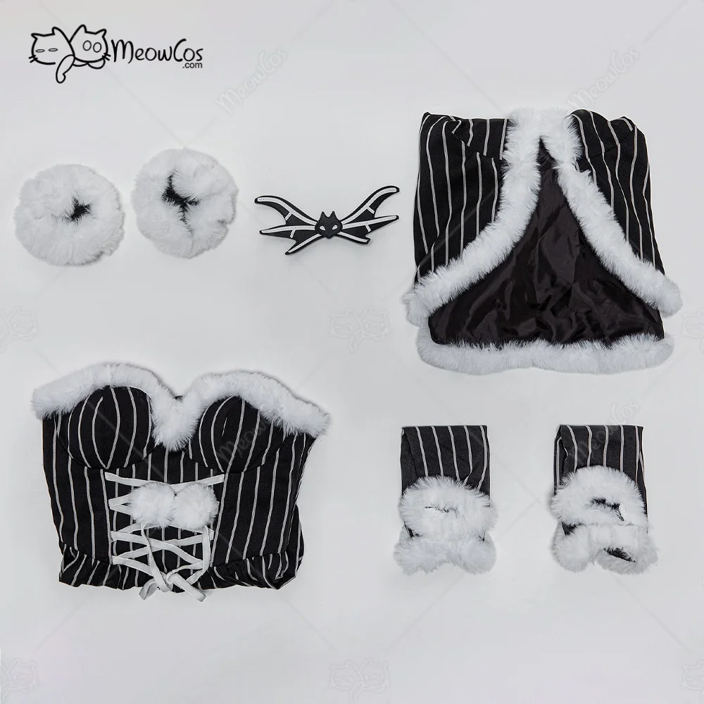 US Stock MEOWCOS Women's JACK Style Gothic Costume Striped Dress with Cloak and Sleeves Christmas Outfits Halloween Cosplay view 6