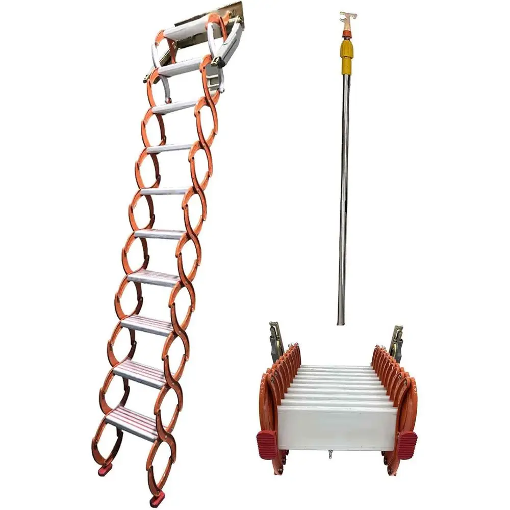 

Компактная алюминиевая складная лестница, 12 ступеней, 8.2-9.8 футов, грузоподъемность 660 фунтов, ступени 15.75x5.5 дюймов, оранжевая