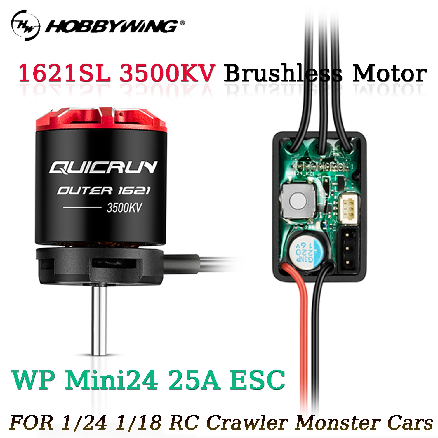 

HOBBYWING QuicRun 1621SL 3500KV 2-3S Motor WP Mini24 25A ESC Brushless Combo Set for 1/24 1/18 RC Model Crawler Cars Accessories