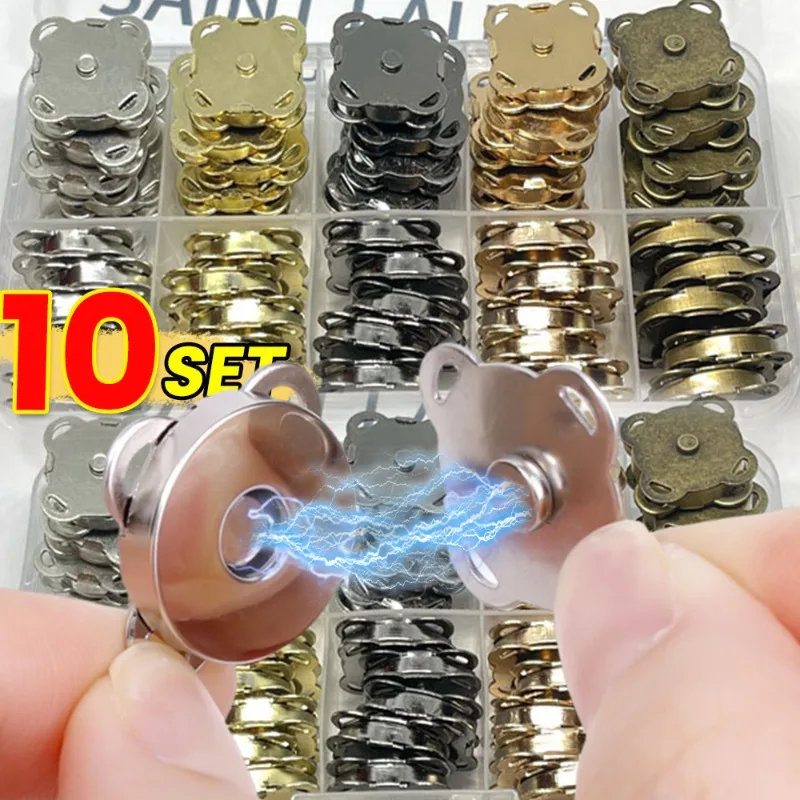 3/5/10 Sets Magnetic Snap Button Metal Plum Blossom Sew on Button Clasps Fasteners for Purses Handbag Clothes DIY Accessories