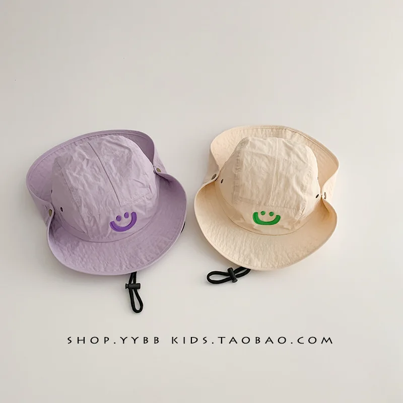 Summer Children Cute Smiley Simple Everything Stylish Boys and Girls Outing Sun Protection Large Brimmed Fisherman Hat