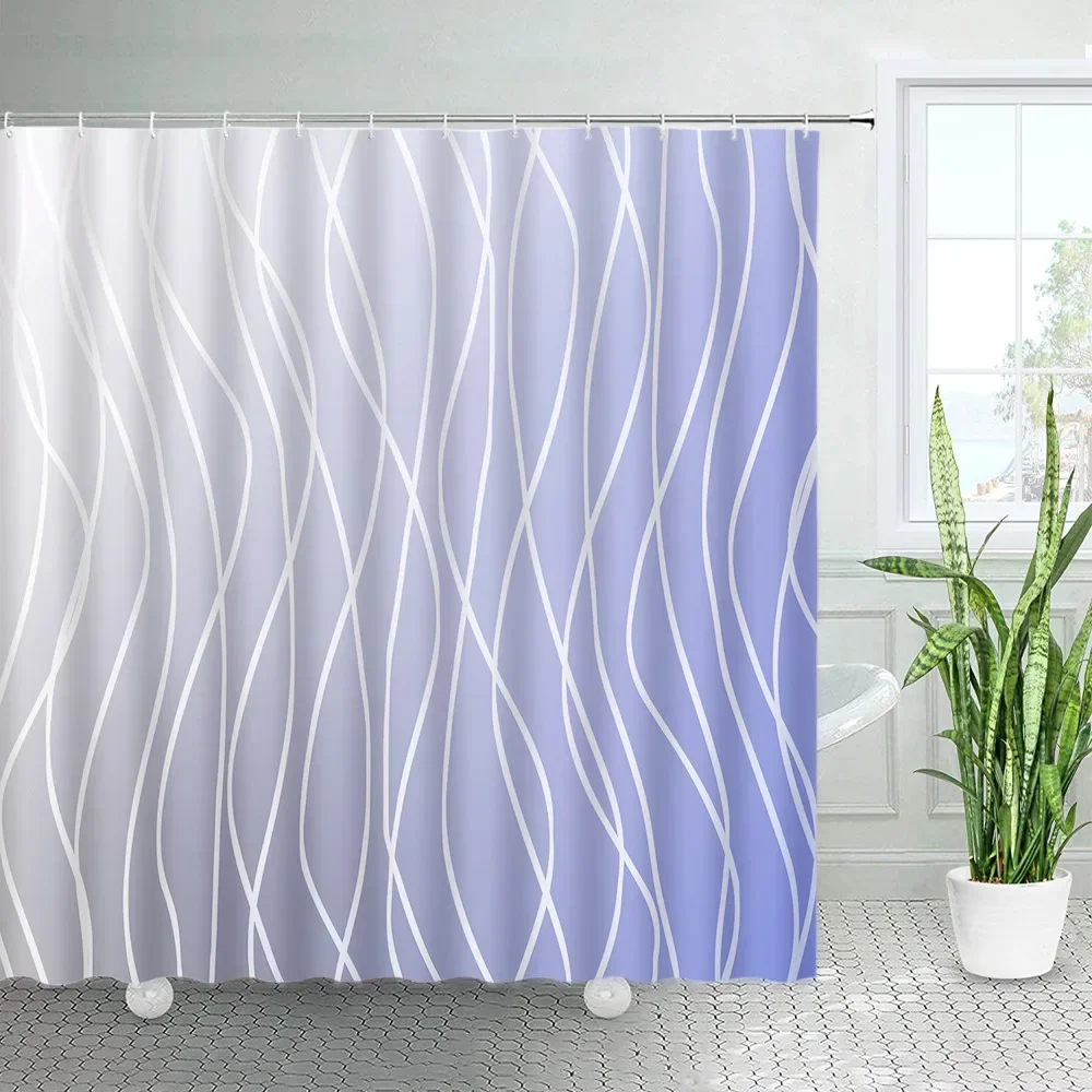 Creative Ombre Shower Curtains White Line Geometric Bath Curtain Blue Purple Modern Minimalist Fabric Print Bathroom Decor Sets