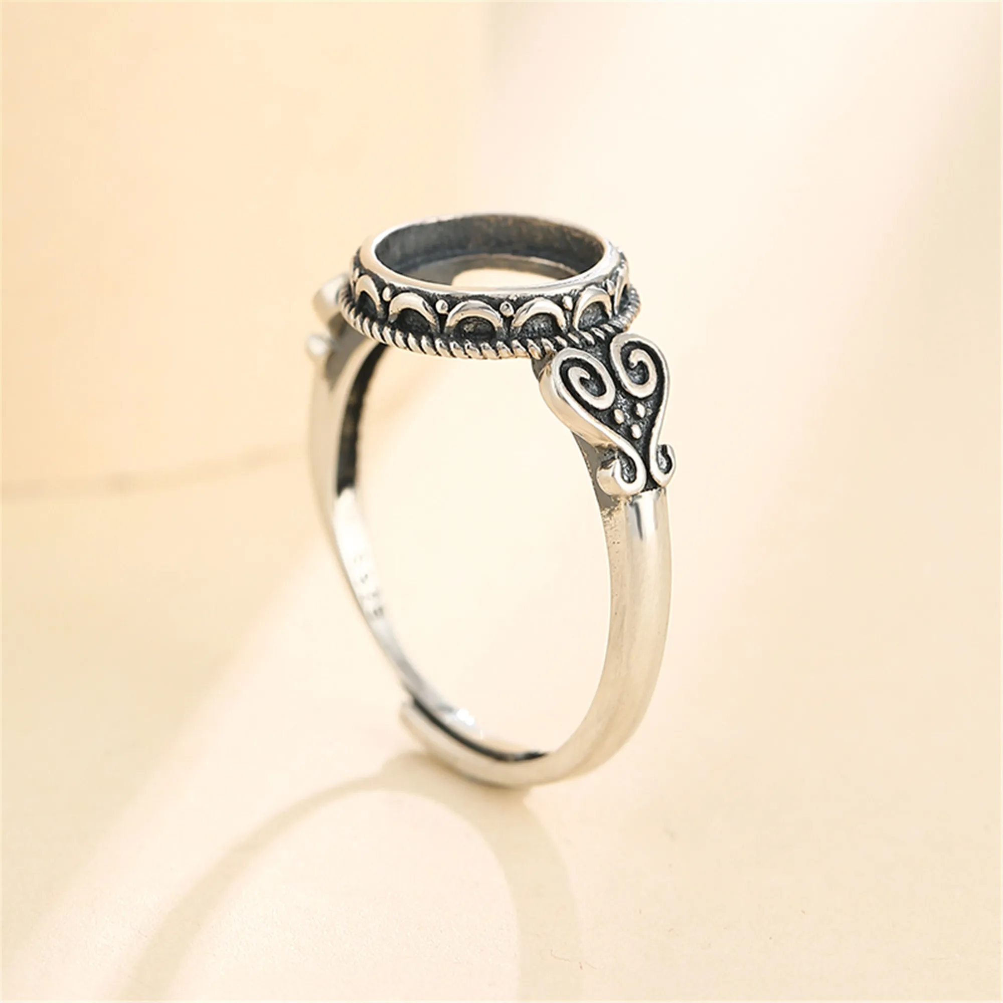 925 Silver Adjustable Ring Blank for 8x12mm/9x11mm/10x14mm/12x16mm Oval Cabochon or 9x9mm/12x12mm Round Cabochon