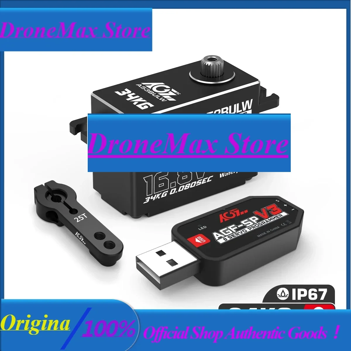 DroMaAGFRC Low Profile A53BULW 3S/4S 34KG High Torque Programmable Brushless Servo For 1/10 Scale RC Car Crawler Buggy Racing Bo