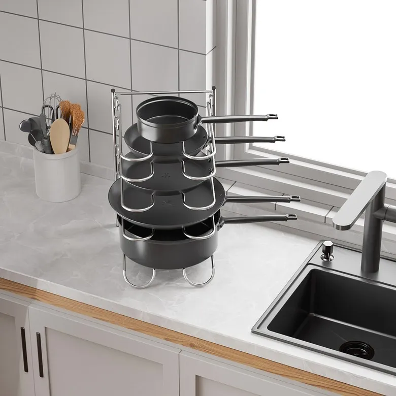 주방 금속 스테인레스 스틸 304 팬 거치대, 조절 가능한 조리대 냄비 및 팬 정리함, 다기능 냄비 랙