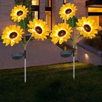 1/3 헤드 LED 태양광 시뮬레이션 해바라기 조명, 정원 마당 잔디 야간 조명, 조경 램프, 홈 장식 꽃 조명