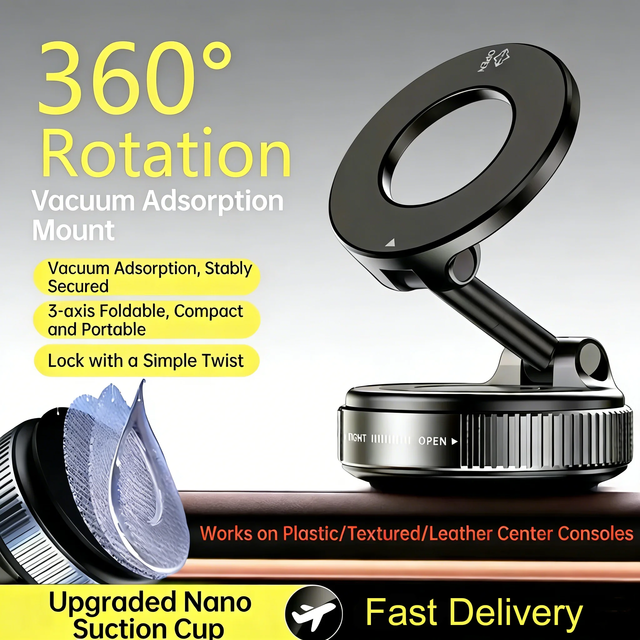 

360° Rotation Strong Magnetic Car Phone Holder Vacuum Adsorption Phone Car Holder For Car Desk Bathroom Glass Magnetic Bracket
