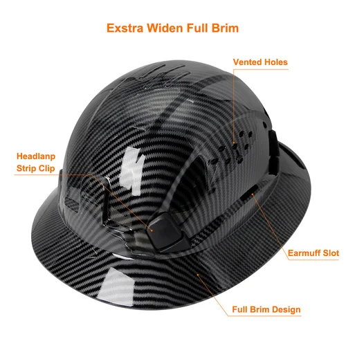 Imagen 2 del producto Gorro de seguridad de ala completa de fibra de carbono CE con gafas integradas, casco duro para ingeniero de construcción, casco Industrial, protección para la cabeza ANSI