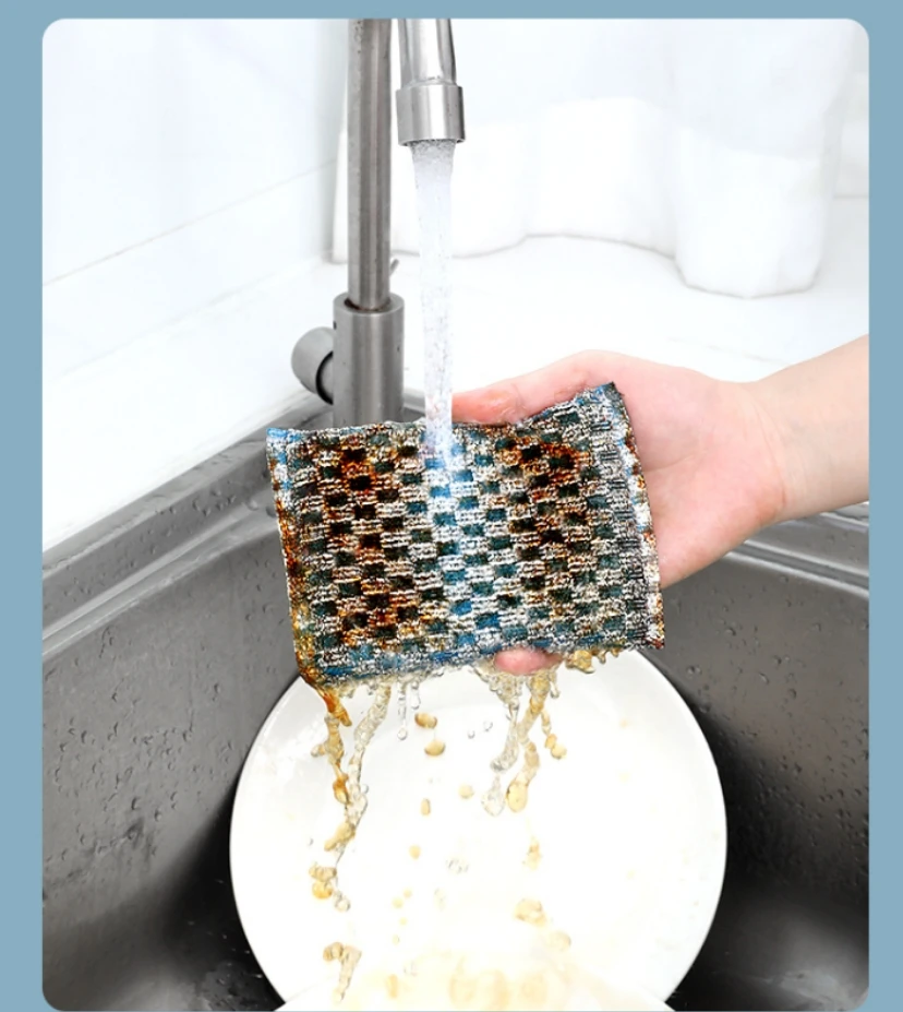 8pcs Kitchen Cleaning Tools: Steel Wool Scrubber, Dishcloth, Sponge, Dishwashing Cloth, Bowl Brush