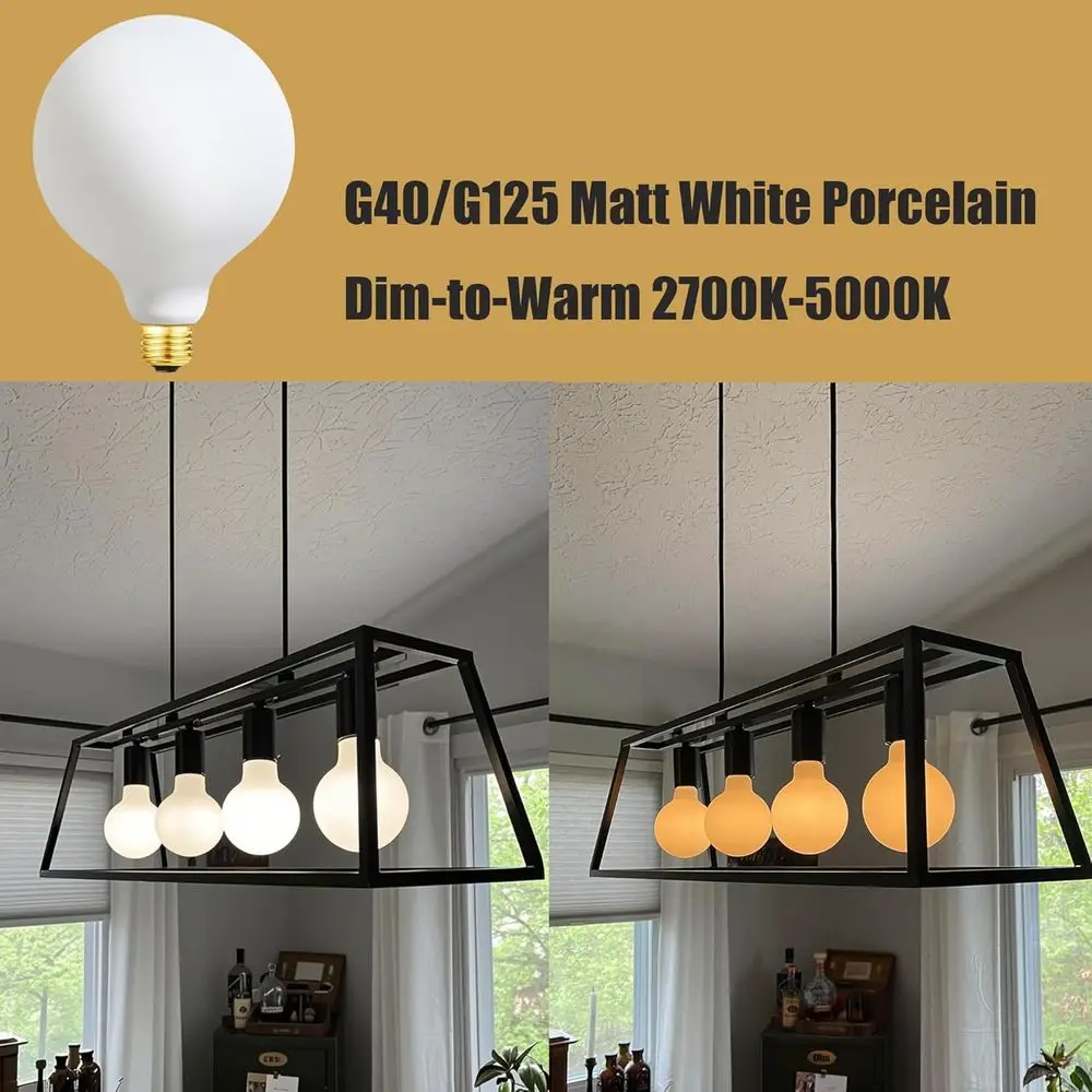 Large Globe LED Bulb, Dimmable 2700K-5000K, 600LM, 60W Equivalent, Frosted Glass, 2 Pack