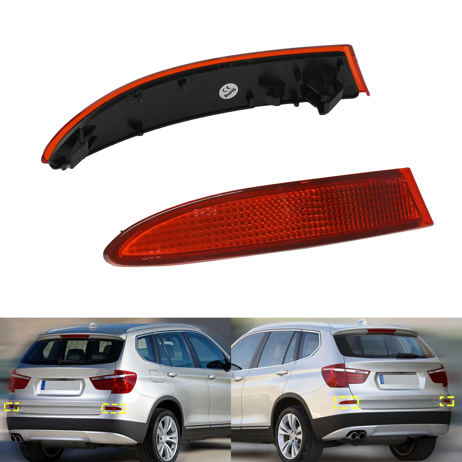

Правый + Левый Красный Светоотражатель Заднего Бампера для BMW X3 F25 11-14 LCI / M Sport 14-17, Накладка на Кузов Автомобиля