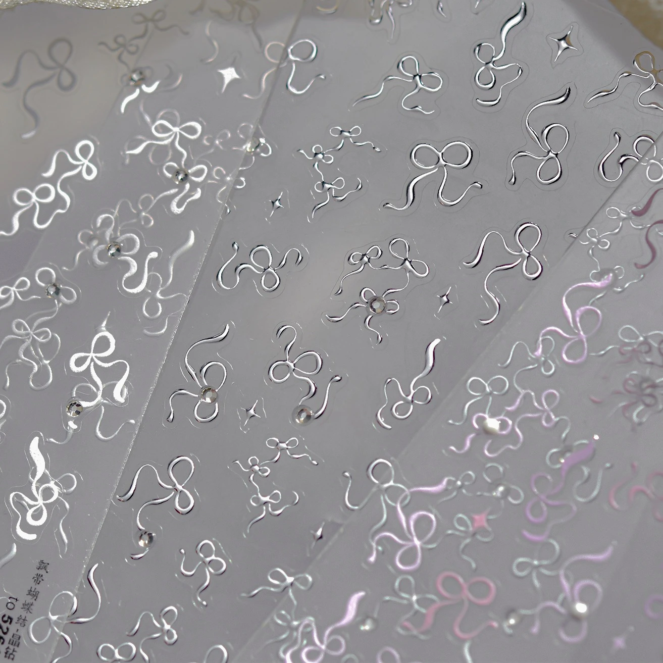 Romantische Roze Wit Zilver Lijn Strik Lint Zirkoon Delicate Vlinderdas Parel Ster Nail Art Stickers Manicure Decals Decoraties