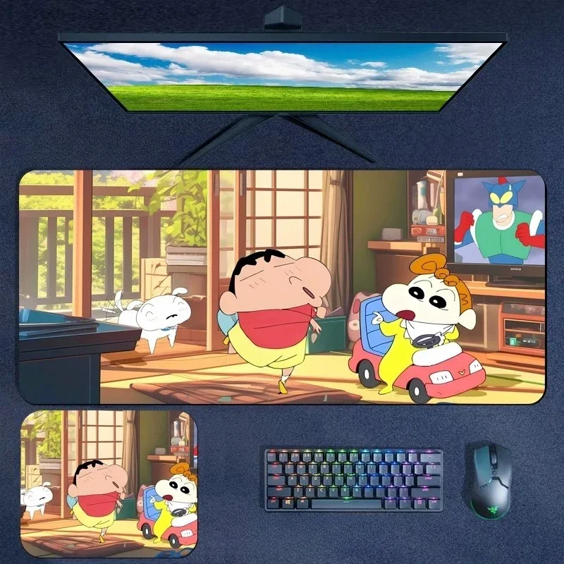 Anime Crayon Shin‑chan Underwater World Large Mousepad, Rubber Non‑Slip Stitched Edges Desk Mat, Cute Ocean Theme Extended Keybo