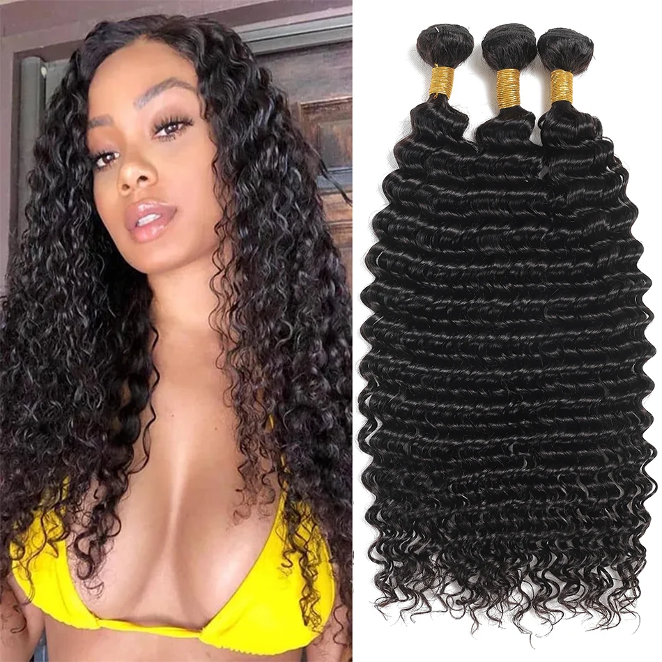 

Peruvian Deep Wave Bundles For Women 100% Virgin Human Hair Extensions Weaving Wet and Wavy Curly Human Hair Bundles 1/3/4 Pcs