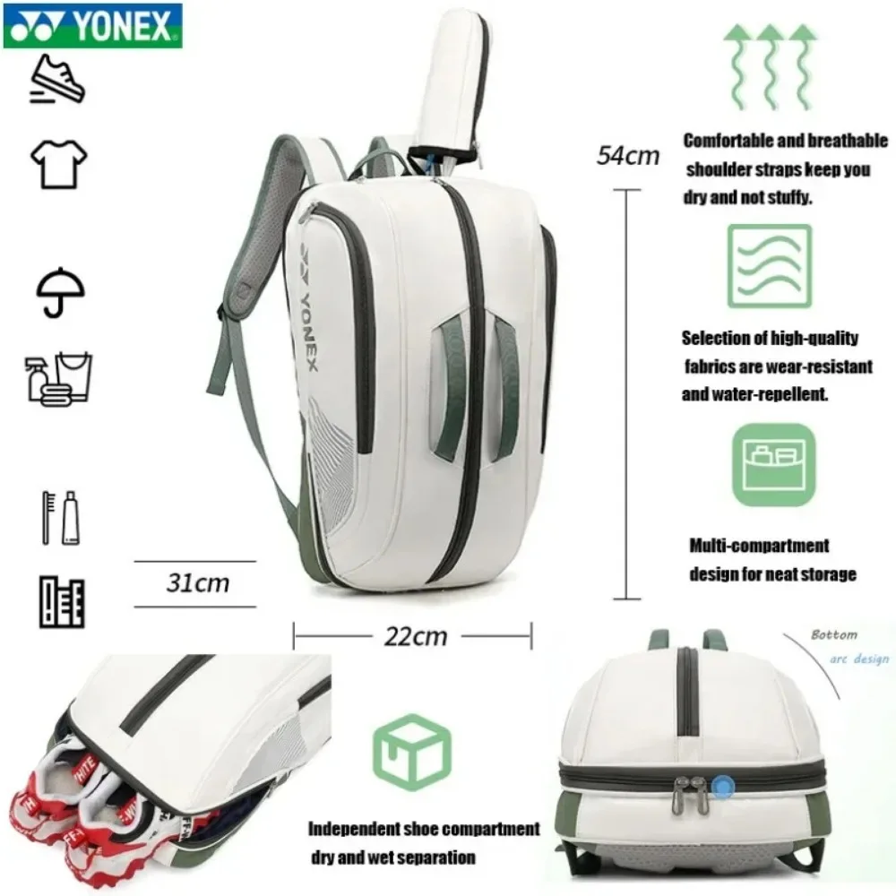 YONEX High Quality Badminton Racket Sports Backpack Leather Tennis Shoulder Bag 4-6 Pieces Racket Backpack Multifunctional Fit