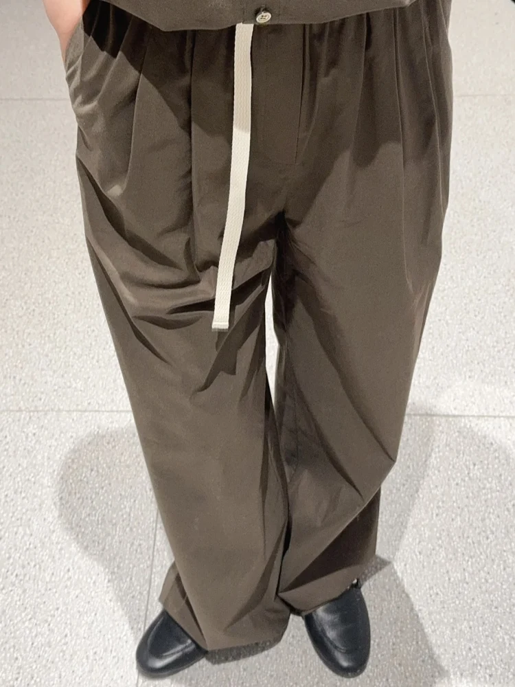 Noxiao La authentique printemps 2025 décontracté polyvalent soie taille élastique pantalon large taille haute jambe droite mélange de coton