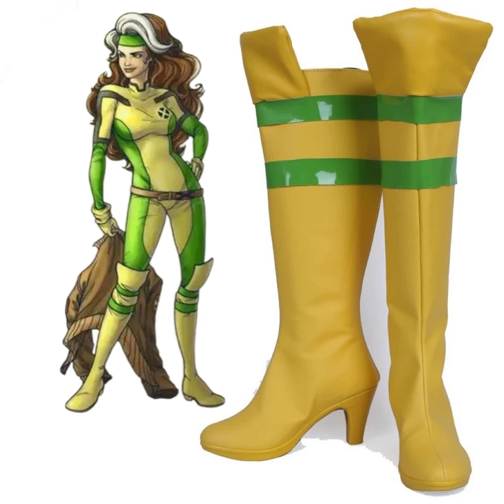 Anime X-MAN Anna Marie Rogue Cosplay Sapatos Botas de fantasia Botas amarelas feitas à mão