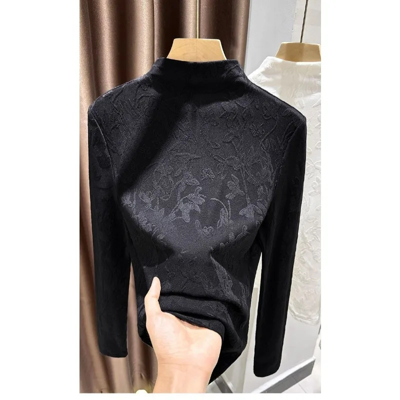 

Мягкая восковая нижняя рубашка с длинными рукавами для женщин, осенняя полуводолазка, темпераментная внутренняя футболка, тонкий теплый топ