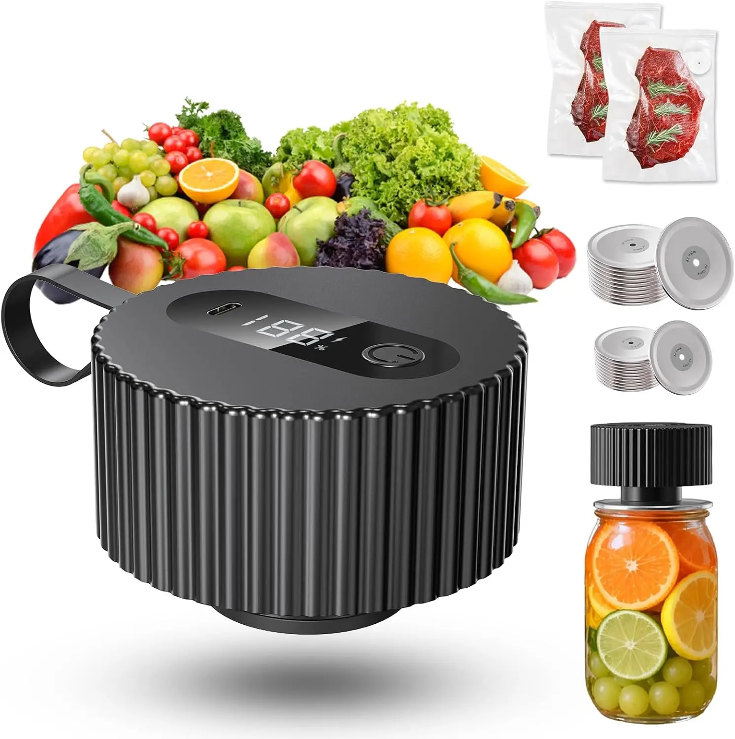 

Электрический вакуумный упаковщик для банок Mason 3-в-1 для банок с широким и обычным горлышком