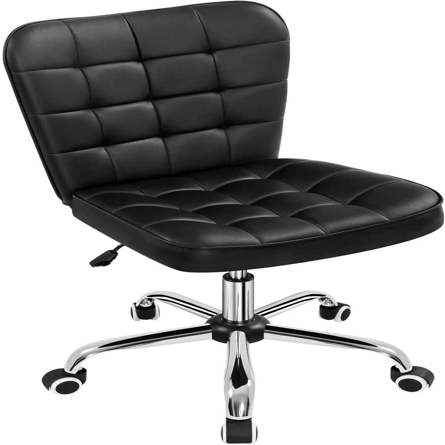 

Armless Desk Chair Modern Tufted Office Chair Faux Leather Upholstered Computer Chair with Adjustable Seat Height and Rolling Wh