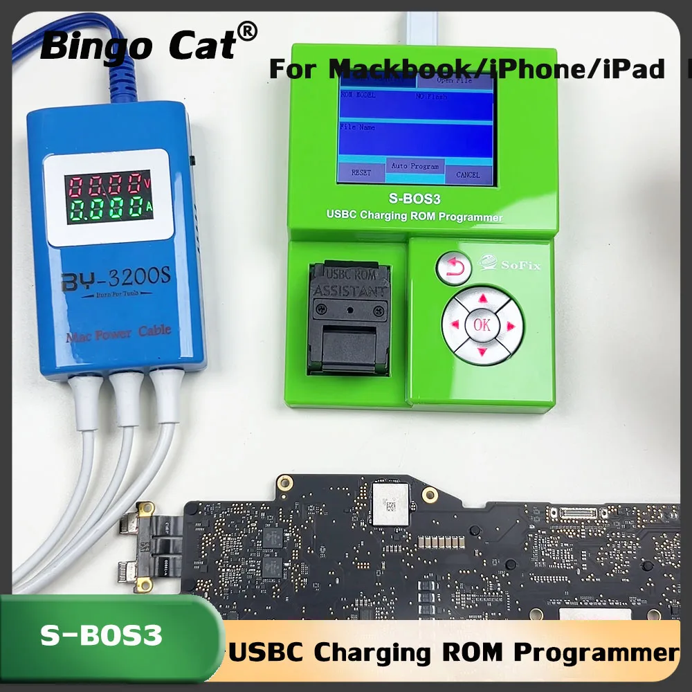 

Программатор Sofix S-BOS3 BY-3200S с зарядкой через USB-C для MacBook, iPad, iPhone 2016-2013, CD3215, CD3217, инструмент для восстановления и записи данных ROM.