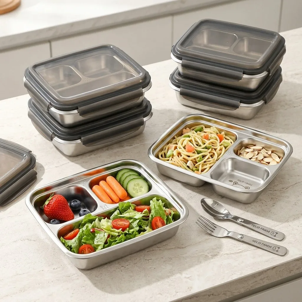 Reusable 304 Stainless Steel Divided Lunch Box Portable Sealed Leak-proof Students Kids Bento Box Microwave Safe Food Container
