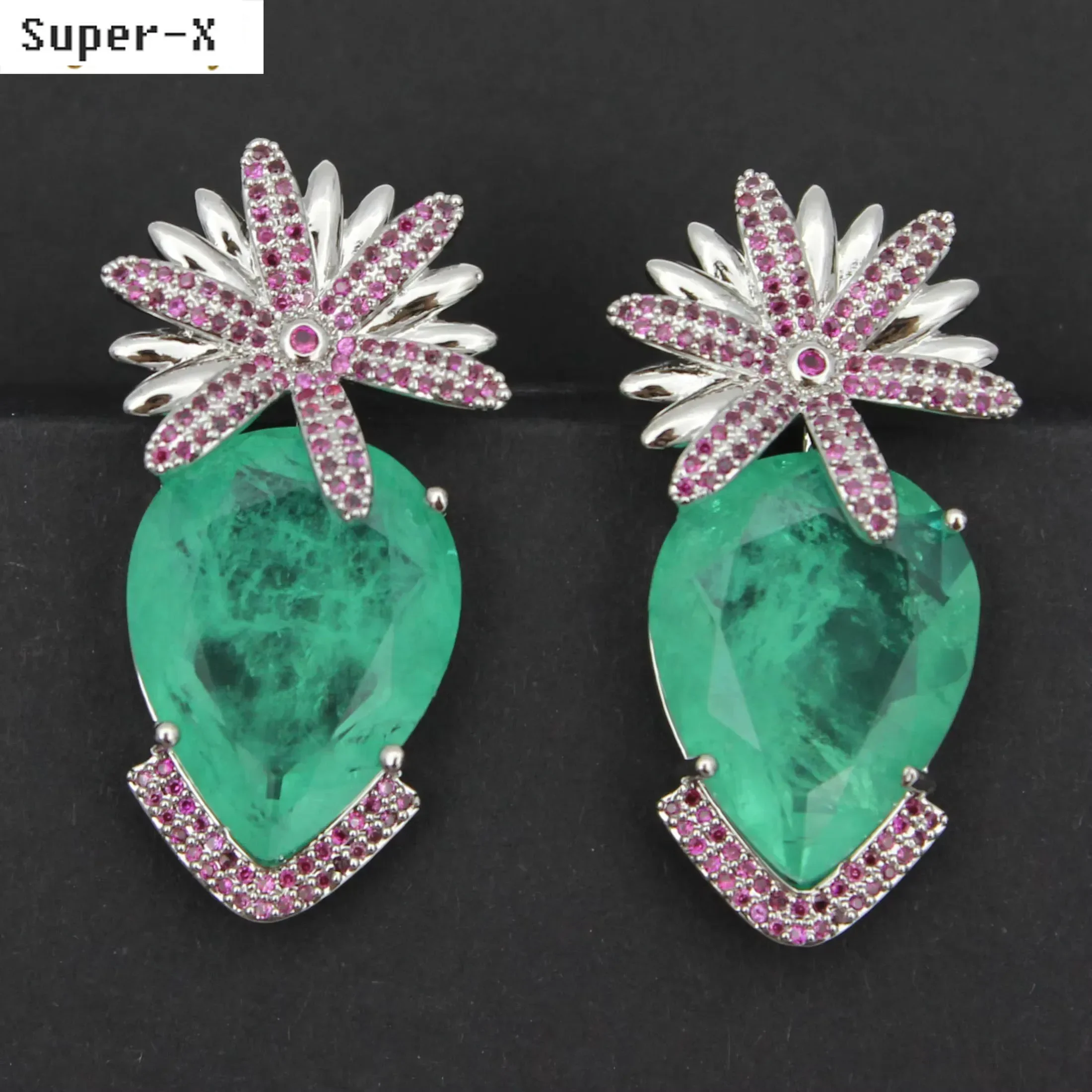 Stud Earrings flower and teardrop Green Fushia Heart Earrings Women Cute Jewelry Gift