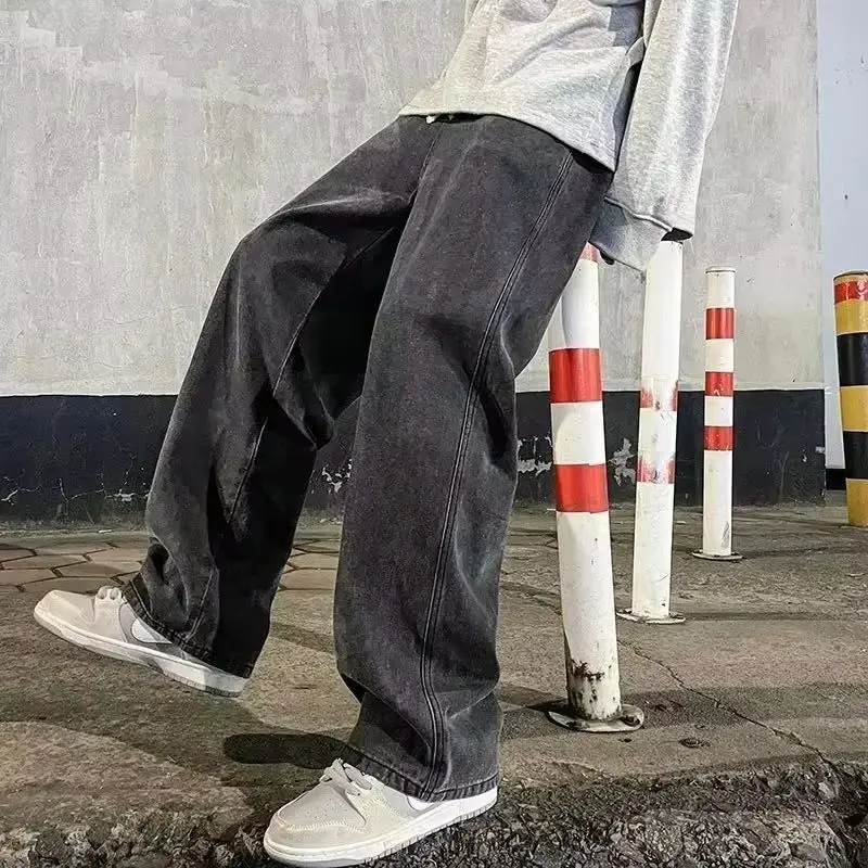 Spring and Autumn New American Retro Men's Jeans 2025 Loose Straight Men Fashion High Street Jeans, Available in Multiple Colors