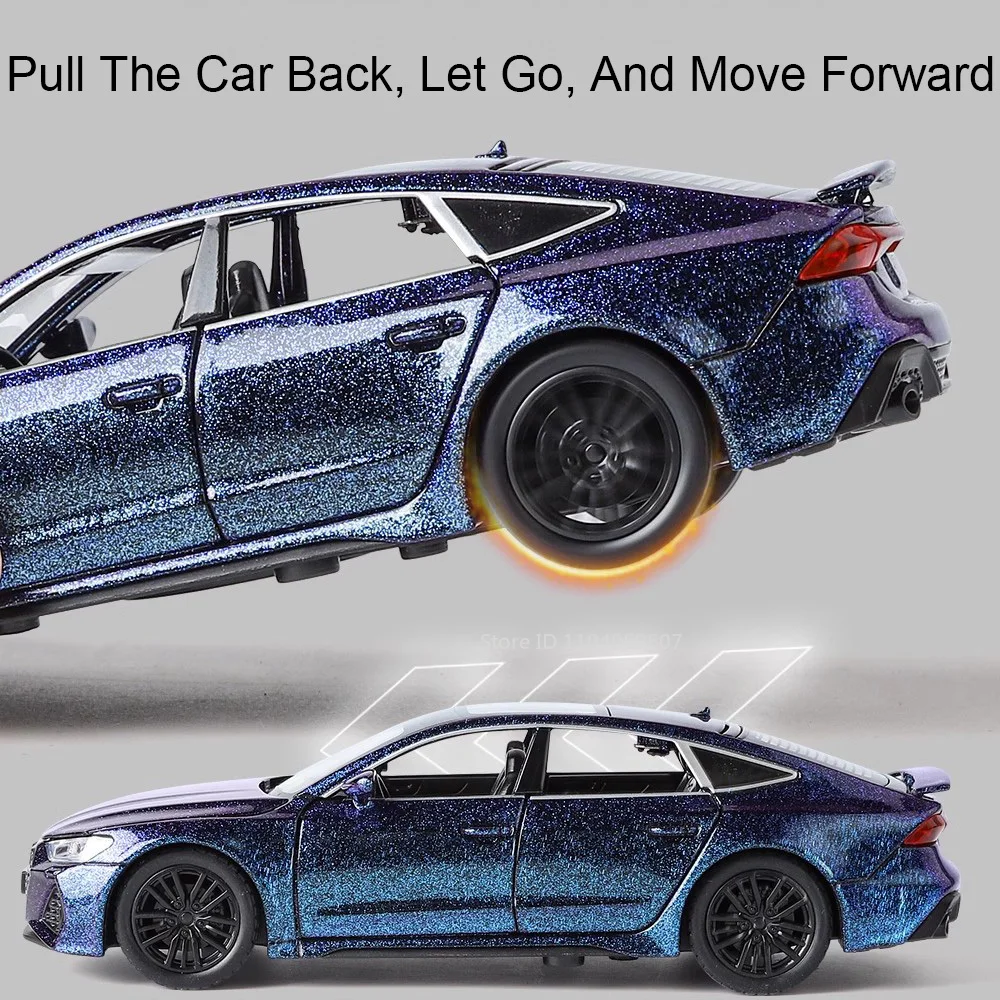 1:32 RS7 A4 Legering Diecast Miniatuur Model Speelgoed Auto Deuren Geopend Geluid Licht Trek Rubberen Banden Voertuig Speelgoed voor Kinderen Geschenken