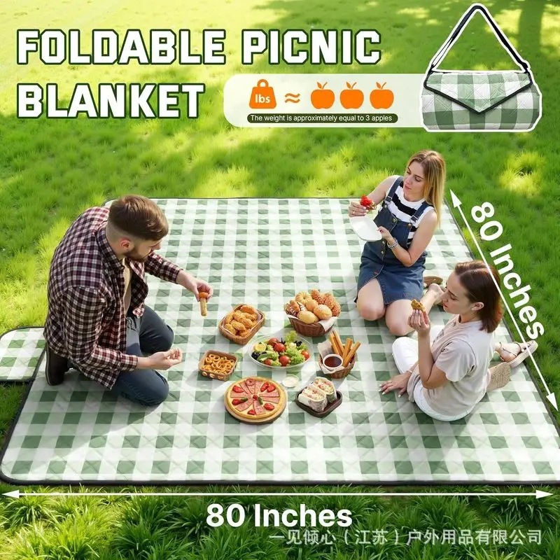 Popular plaid ultrasonic machine washable shoulder-carrying outdoor camping mat, picnic mat, park mat, lawn mat
