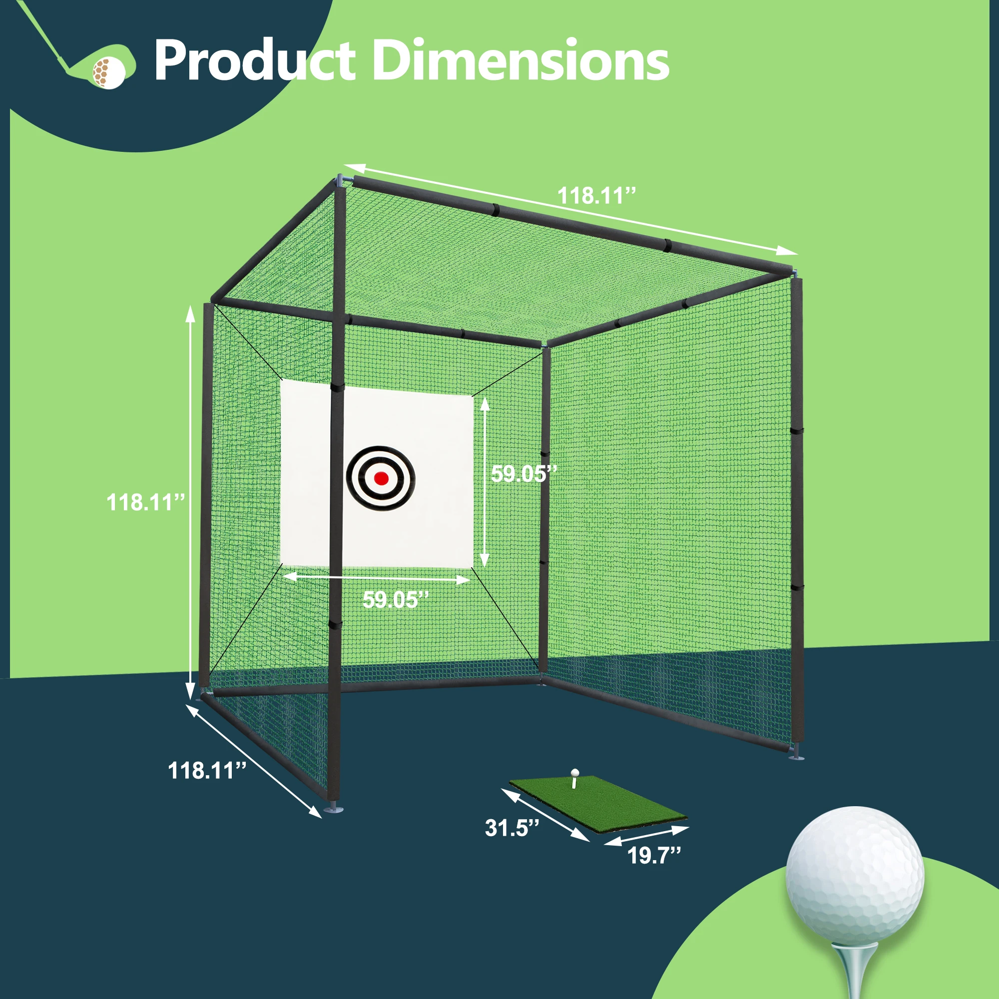 10×10ft Golf Driving Cage with Metal Frame,Triple-Turf Mat and Target Cloth,Driving Chipping Training Swing with Targets Outdoor